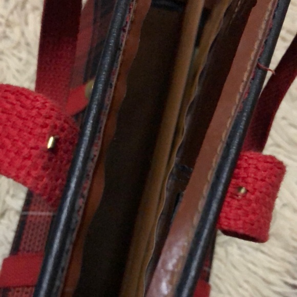 Vintage Tote-Red & Black Plaid-Fabric/PVC-Open Top-Large size - Picture 12 of 17